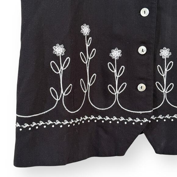 VTG Talbots Vest Womens Large Black Floral Embroidered Linen Blend Button Front - Picture 3 of 8